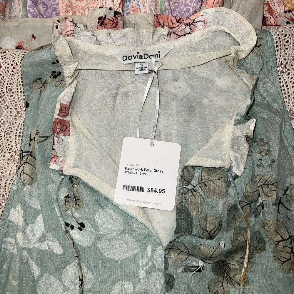 DAVI & DANI Patchwork Petal Floral Tiered Dress/Boho/Cottagecore/NWT Size Small - Picture 9 of 15